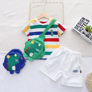 Conjunto de ropa para niños de 3 uds., camiseta con estampado de dinosaurio de verano, bolsa para pantalones, ropa informal para bebés, ropa para niños, chándales