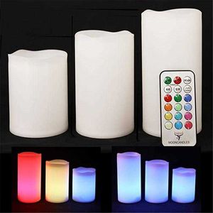 3 piezas de luz de vela de control remoto de colores LED de cera de parafina electrónica luz de vela de sincronización luz de noche de boda (sin batería) 210702