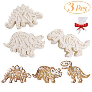 De cortadores de galletas de dinosaurio, cortadores de Fondant, molde de galletas DIY, herramientas para hornear pasteles, juego de cortadores de galletas de Fondant 3D de Navidad para niños