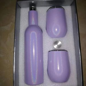 3pcs / lot Ensemble de gobelets à vin Coffrets cadeaux Bouteille d'eau isolée à double paroi en acier inoxydable avec une bouteille Deux vins Tumble pour le couvercle de fiançailles de mariage