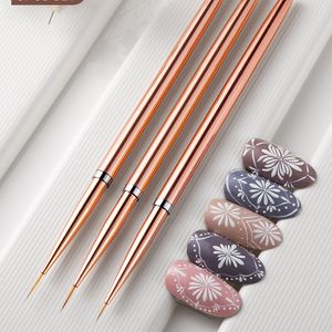 3Pcs Nail Brushes acrylic UV Gel polish Liner Painting Brushes Drawing Flower Striping Design Manicure Tools Kits 7/9/11mm rose gold Nab063