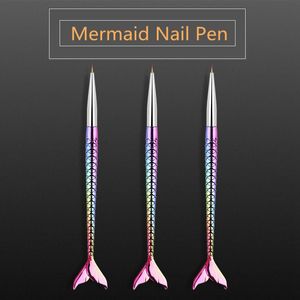 3 unids/set Mermaid Nail Art Pen Brush Gel Extension Brush Tips Pintura Dibujo Manicura Pen Set Nail Beauty Tools HHAa155