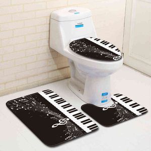 3pcs / set notes de musique tapis impression 3d antidérapant siège de toilette couverture salle de bain pad tapis de sol tapis tapis piédestal tapis couvercle toilette couverture 211109