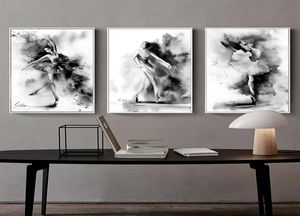 3pcsset Black White Ballerina Art Pintura de arte abstracto moderno Ballet Ballet Girl Canvas Poster Decoración del hogar5507079