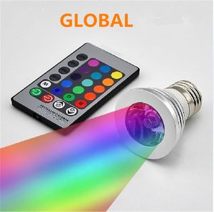 Ampoule LED RGB 16 couleurs changeantes 3W, projecteurs LED RGB, lampe E27 GU10 E14 MR16 GU5.3 avec télécommande à 24 touches 85-265V 12V