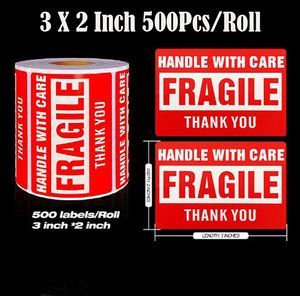 3x2 pouces 500 Pcs/Lot poignée fragile avec des autocollants de soin imperméables grandes petites étiquettes 3 