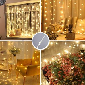 Guirnalda de luces de Navidad de 3x3M, luces de hadas de 300LED, guirnalda de cortina remota USB para boda, fiesta, ventana, jardín, decoración del hogar al aire libre