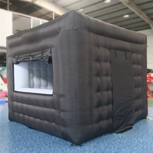 3x3x2.4m Inflatable Concession Stand Booth Stand Ticket Black Cube Kiosk With Windows And Doors For Cotton Popcorn Icecream
