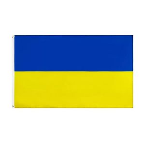 Banderas nacionales de Ucrania de 3x5 pies Bandera de vuelo de Ucrania de 90 * 150 cm Sin asta de bandera Decoración del hogar Banderas de la Copa del Mundo de Europa con ojales de latón CPA4263