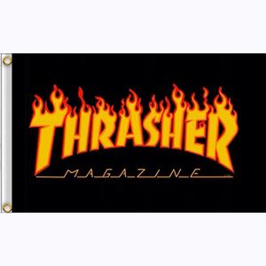 3x5ft Thrasher Magazine Skateboard Logo Rectangle Flag , Double Stitching , 100D Polyester One Layer with 80% Bleed