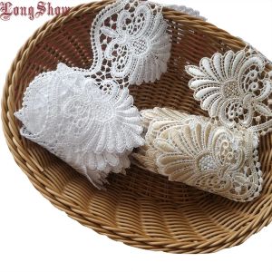 3yards 9 cm Largeur Polyester Gol White White White White Soluble Broidered Lace Trim Materif