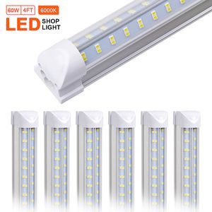 Lámpara LED para tienda T8 de 25 piezas, 4 pies, 60 W, blanco frío 6000 K, cubierta de lente transparente, lámpara de bombilla integrada en forma de V de 4 filas de doble cara, luz LED para puerta más fría