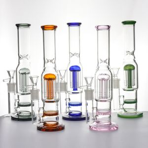 Pipes à eau en verre 10 pouces de hauteur narguilés bongs 6-arbres nid d'abeille Percolate bong 14mm femelle avec bol Dab Rigs