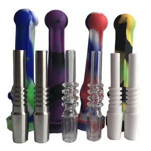 Colector de néctar Pipa de silicona Pipa de silicona para fumar Pipa de cuchara de mano Tubo de agua feliz Hookah con clavo de cerámica de vidrio metálico de 14 mm de tamaño