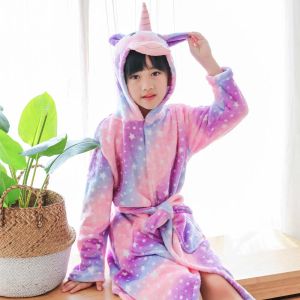 4 6 8 10 12 Y Baby Girls Robe pour enfants Pyjon Pyjon Unicorn Bath Robes Hiver Purple Rainbow Rainbow Cabinage Sleepwear Party Pjs