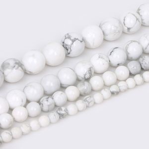 4/6/8/10mm naturel rond blanc Howlite pierre teint couleur perles entretoises en vrac pour la fabrication de bijoux de mode bracelet à bricoler soi-même en gros