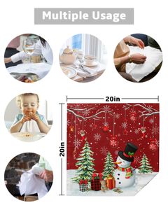 4/6 / 8pcs Christmas Snowman Flake Snow Flake Red Table Napkins Tipe de restauration Tableau de table de mariage Banquet de mariage