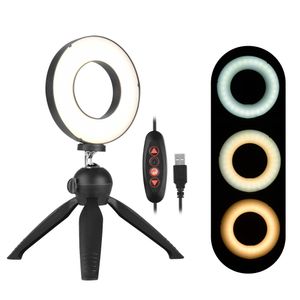 Anillo de luz LED para Selfie de escritorio regulable de 4,6 pulgadas con soporte de trípode para cámara Ringlight para Vlog YouTube Video Live Photo Photography Studio