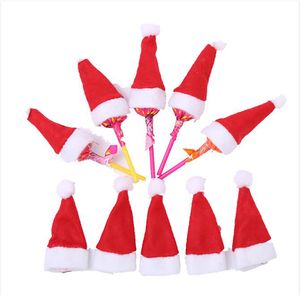 Mini sombrero de Navidad de 4x7cm, cubiertos de Navidad, decoración de mesa de comedor, soportes de cubiertos de Navidad, cubierta de cubiertos Mini (excluyendo piruletas)