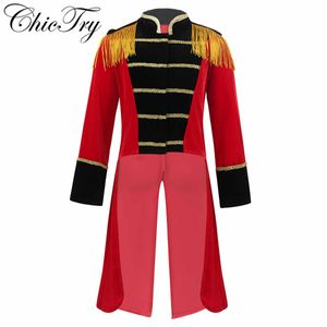 4-8 ans enfants garçons enfant cirque ringmaster costume col montant franges garnitures d'or veste de queue pour Halloween cosplay Q0910
