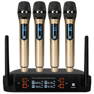 Système de microphone sans fil UHF à 4 canaux Micro dynamique portable avec récepteur rechargeable x 1200 mAh pour karaoké PA DJ Party 231228