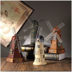 4 couleurs Vintage résine moulin à vent ornements tirelire moulin à vent hollandais décor à la maison ornements Europe modèles cadeaux articles d'ameublement T200331