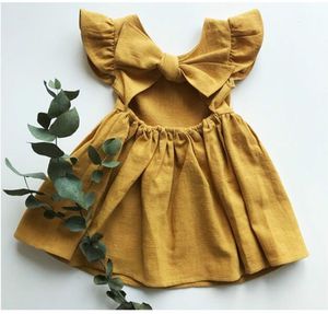 4 Color! Vestidos de niñas Vestido de niño vestido de algodón Lino Color sólido Princess Tutu Faldas Ropa boutique recién nacida, para 1-6T
