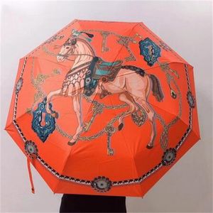 Parapluie automatique de marque H à trois volets, chariot de luxe, 4 couleurs, haut de gamme, avec boîte d'origine