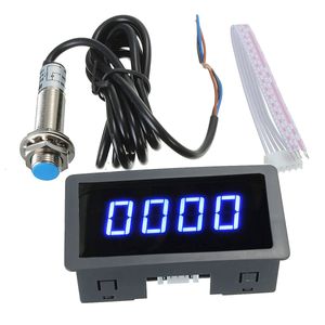 Freeshipping 4 Digital LED Azul Tacómetro RPM Medidor de velocidad + Hall Sensor de interruptor de proximidad NPN