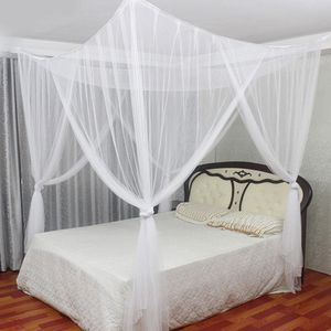 4 puertas abiertas 4 esquinas cama cuadrada dosel red rectángulo elegante mosquitera cama plegable para dormir Red Full Queen King