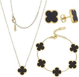 4 trèfle à quatre feuilles collier de luxe de créateur ensemble de bijoux pendentif colliers bracelet boucle d'oreille femmes cadeaux d'anniversaire de noël saint valentin sans boîte ensemble de trois pièces