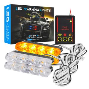 4 en 1 coche Led estroboscópico señal de advertencia rejilla luz intermitente 6LED bombero baliza lámpara de tráfico 12V rojo azul motocicleta Auto