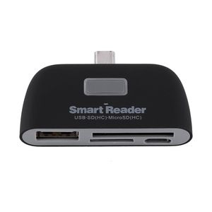 Envío gratuito 4 en 1 OTG / TF / SD Mini adaptador de lector de tarjetas inteligentes Puerto de interfaz micro USB para teléfono blanco