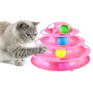 4 niveles Pet Cat Torre de juguete interactivo Tracks Disc Cat Intelligence Toy Diversión Triple Pay Disc Cat Toys Ball Training Plate LJ200826