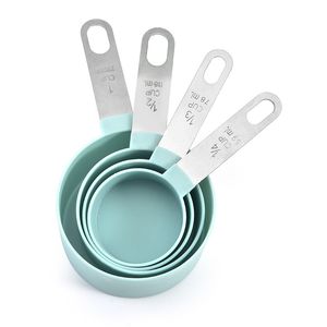 4 cucharas multiusos/herramienta de medición PP para hornear acero inoxidable/mango de plástico utensilios de cocina