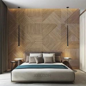 4 pcs 50 cm 3d Decoración de pared de madera Panel de pared de listones de madera 3D Groove Textur Panel Claya Sala de estar Pattín de pared Baño impermeable