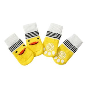 4 pcs / lot chat chat chiot chien chaussures chaussures soft animaux de compagnie chaussettes de dessin animé antidérapant antidérapant skids petits chaussettes de pâte de pétales de pétales respirantes