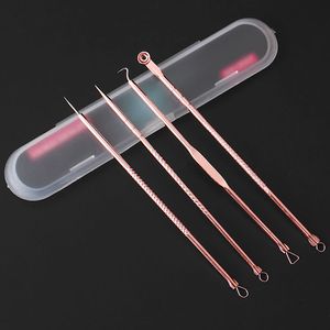 4 unids/set Kit de herramientas Extractor de acné agujas para espinillas y espinillas tratamientos de imperfecciones aguja de acero inoxidable de oro rosa