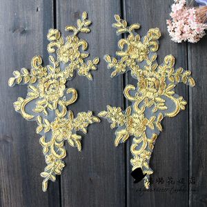 4 piezas/2 pares de 25*12 cm Mirror Venise Lady Costing Gold Marfil Flower Floral Floral Lace Patch Patch para vestido de novia