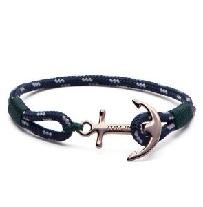Bracelet Tom Hope en acier inoxydable fait à la main, 4 tailles, breloques d'ancre en or, bracelet en corde de fil vert du sud avec boîte et étiquette TH174350531