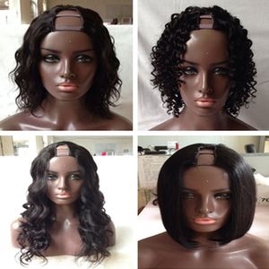 4 Style Perruques de Cheveux Humains Bouclés Vague Bob Cheveux Brésiliens Non Transformés U Partie Perruque 1X3 2X4 4X4 Pour Femme Noire