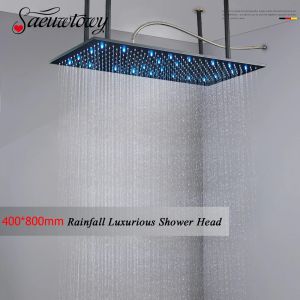 Cabezal de lujo de 40*80 cm Cabeza de lujo Sqaure Big Rainfall Shower Head Matte Black Shower Faucets Accesorio para techo