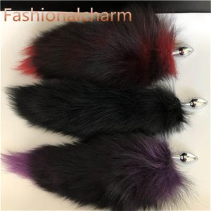 40cm 16 Real Fox Fur Tail Plug Anal-Butt Adult Sweet Games Llavero Cosplay Toys281S