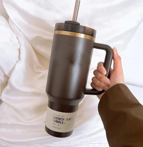 40oz Chocolate Gold Reusable Tumbler with Handle and Straw Stainless Steel Insulated Travel Mug Tumbler Keep Drinks Cold