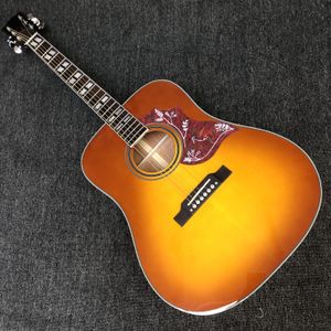 Guitarra acústica humeante de 41 pulgadas, acabado sunburst tabaco, tapa sólida, guitarra popular H-Bird, diapasón de palisandro acústico