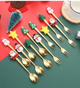 Juego de vajilla y tenedor de té y café de acero inoxidable 410, juego de regalo de decoración de estrella de árbol de muñeco de nieve de Papá Noel