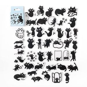 45 Uds. Pegatinas con tema de gato negro decoración Kawaii gatos lindos cajas de pegatinas autoadhesivas para álbum de recortes para planificadores de portátiles