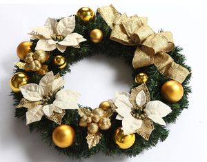 Guirnalda de flores decorativa navideña dorada de 45cm de diámetro, guirnalda navideña, regalo para el hogar, jardín y hotel