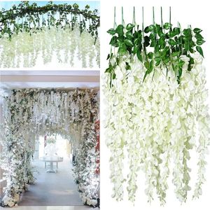 Flores artificiales de glicinia de 45 pulgadas, guirnalda colgante de ratta de vid de glicinia falsa, cadena de flores de seda decorativa para el hogar y la boda