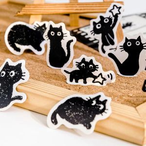 45 PACK Kawaii Black Cat Series Pegatina para el planificador de la computadora portátil Diy Notebook Cute Cats Self-Adhesive Scrapbooking Pattines de papelería